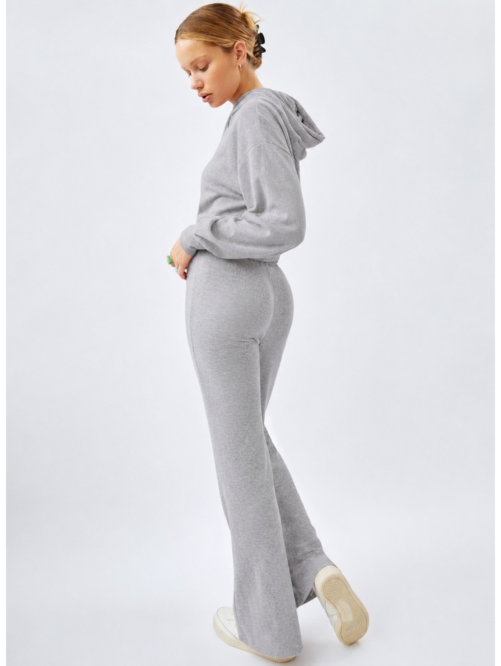 Sunday Best Aritzia Baby Waffle Kick Flare Lounge Pants Heather Grey Cozy Size L